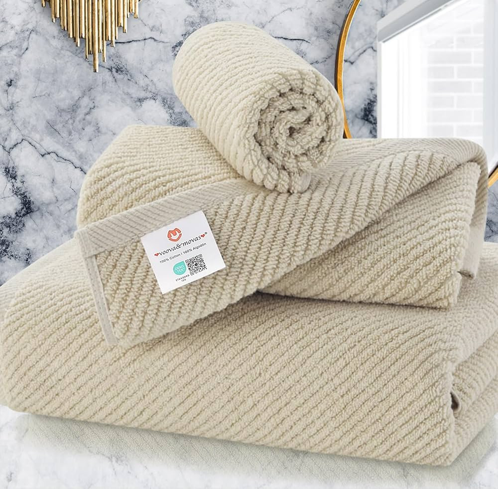 Beige Towels for Bathroom,Luxury 3 Piece Gift set，100% Cotton | Quick Dry | Soft | Thick ,1 Lar... | Amazon (US)