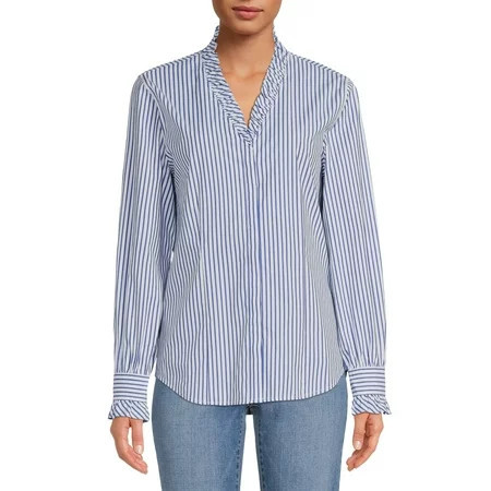 Blu White Blu Women s Patricia Ruffled Stripe Shirt | Walmart (US)