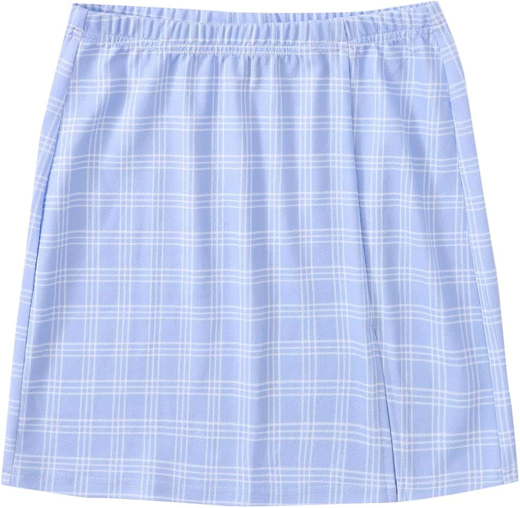 Floerns Women's Casual Split Hem High Waisted Mini Bodycon Plaid Skirt | Amazon (US)