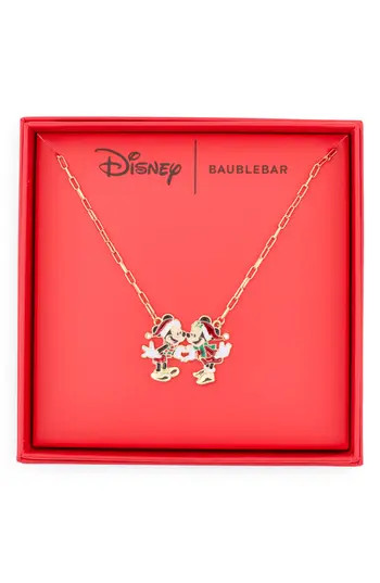 BaubleBar x Disney® Mickey & Minnie Mouse Holiday Necklace in Gold Multi at Nordstrom Rack | Nordstrom Rack