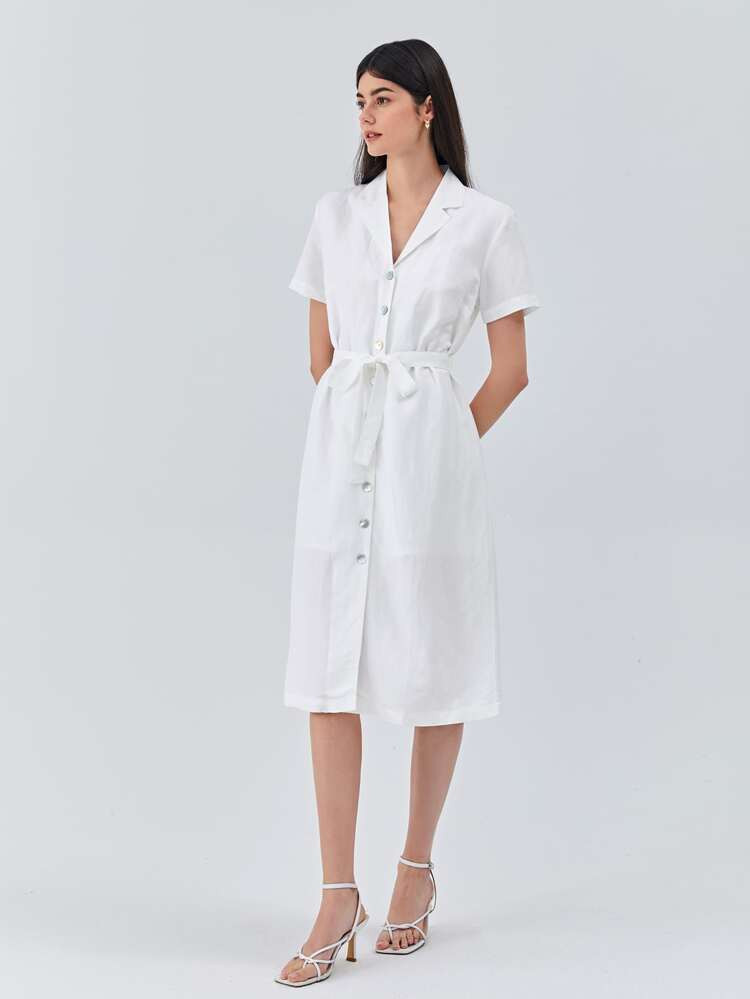 MOTF PREMIUM LINEN BELTED SHIRT DRESS | SHEIN