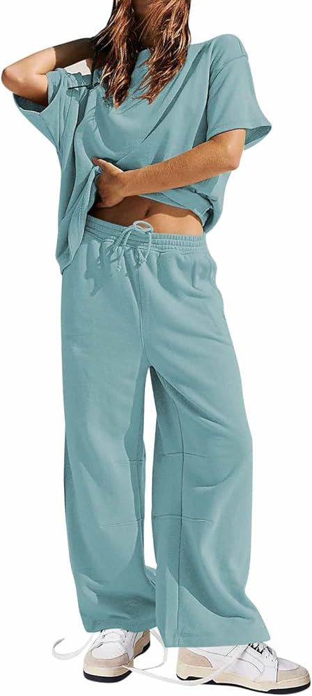 Pink Queen Womens Two Piece Outfits Short Sleeve Pullover Tops and Drawstring Wide Leg Pants Jogg... | Amazon (US)