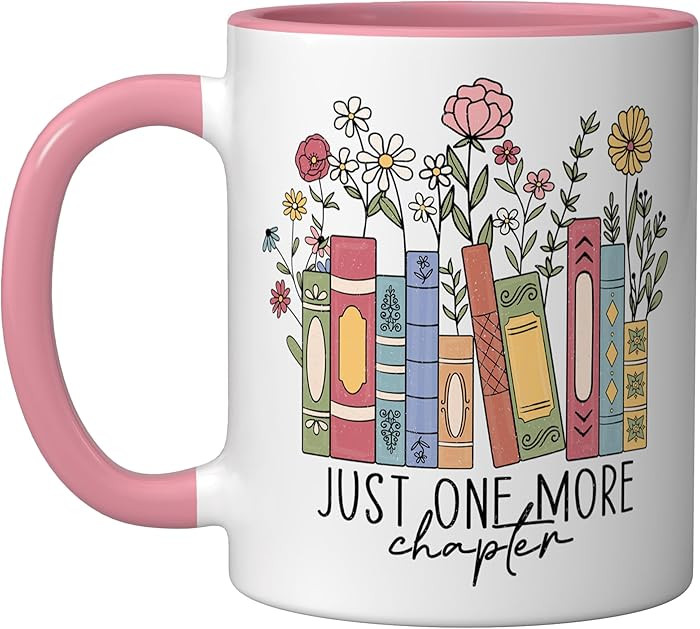 Just One More Chapter Book Lovers Gifts for Women Ceramic Mug, Pink/White | Amazon (US)