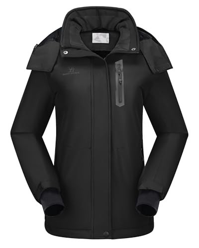 CAMEL CROWN Women's Ski Jacket Waterproof Warm Winter Snow Coat Hooded Mountain Outdoor Windbreaker Windproof Jacket Black M | Amazon (US)