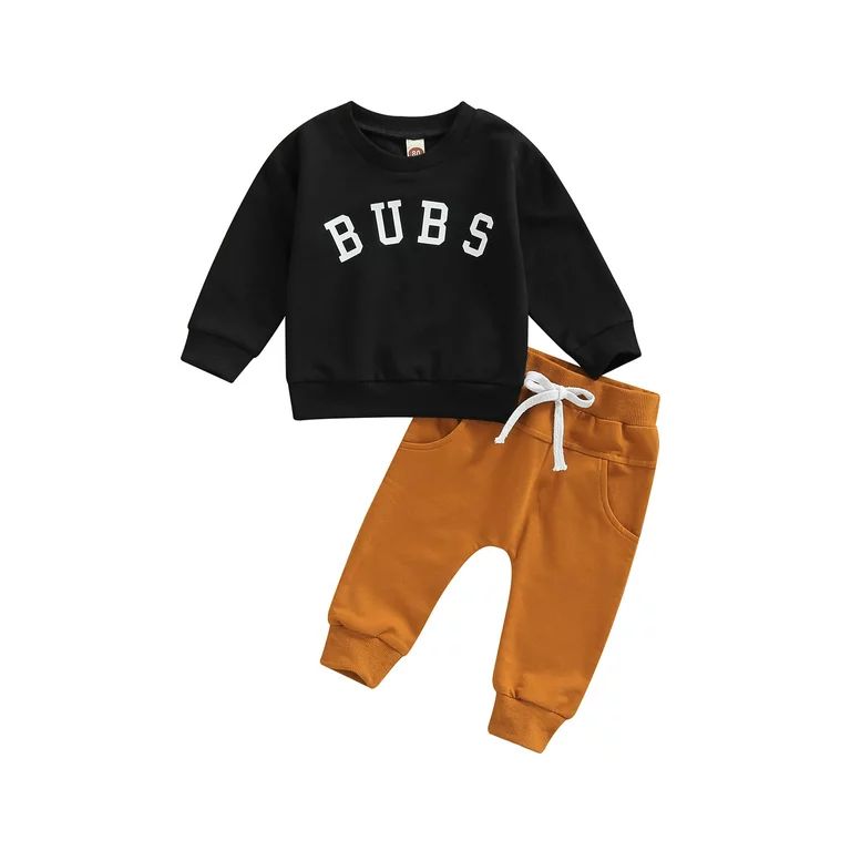 wybzd Toddler Baby Boy Fall Winter 2Pcs Outfits Long Sleeve Letter Print Pullover Tops Pants Clot... | Walmart (US)