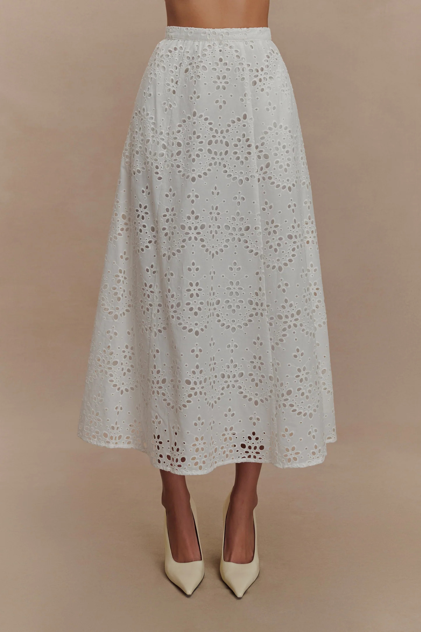 Arla Broderie Midi Skirt - White | Meshki UK