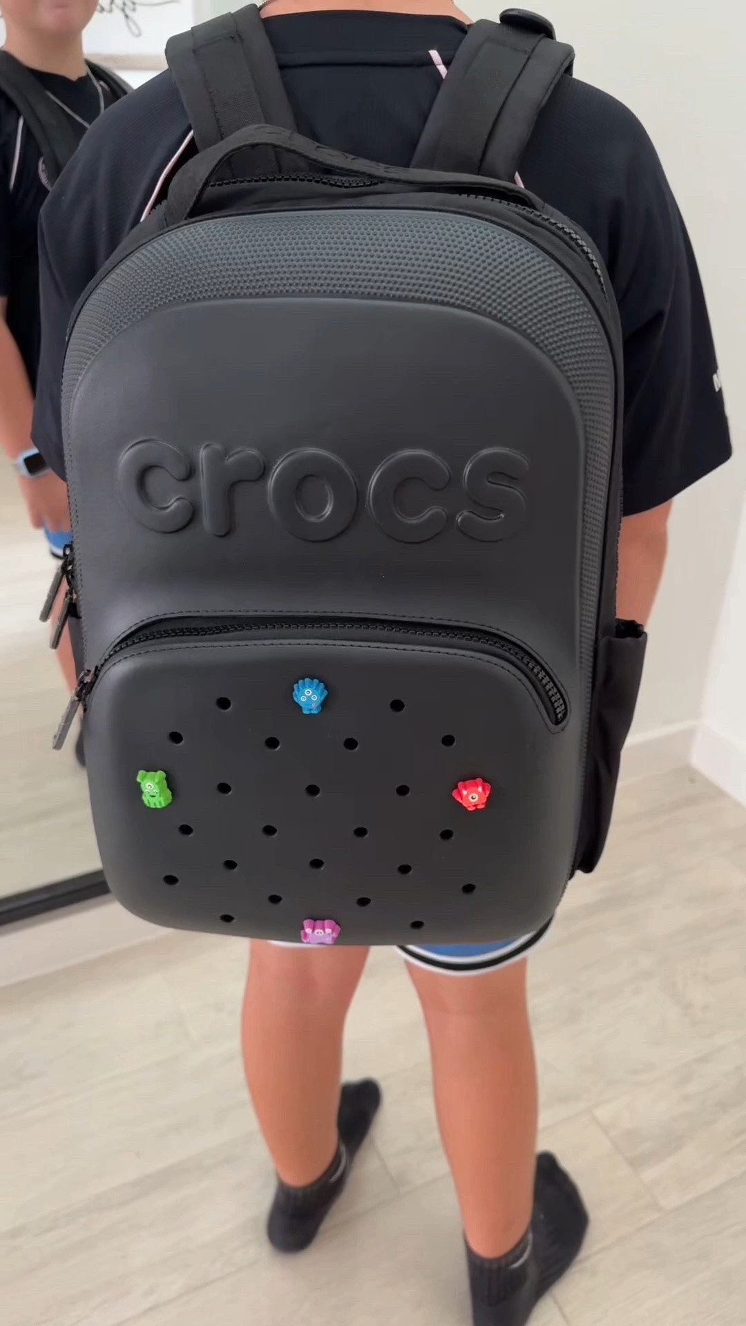 Crocs backpack! 
Nike socks