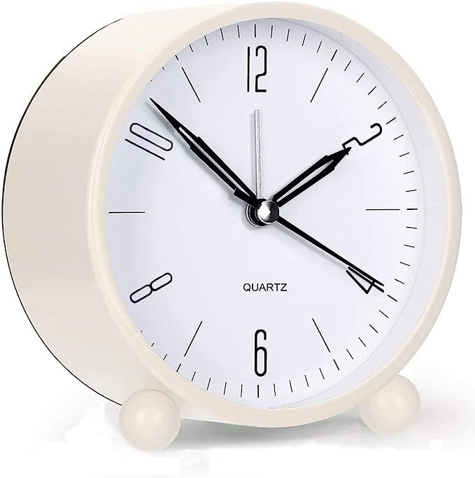 Amazon.com: Analog Alarm Clock, 4 inch Super Silent Non Ticking Small Clock with Night Light, Bat... | Amazon (US)