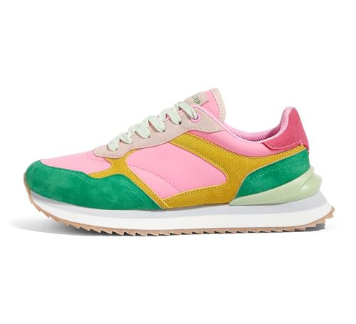 LUCKY STEP Women's Platform Fashion Sneakers Suede Colorful Colorblock Stylish Retro Casual Neutral Tennis Running Footwear Walking Shoes(Fuchsia/Green,8.5 US) | Amazon (US)