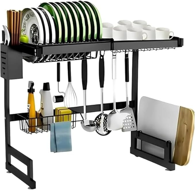 Escorredor de Louça Over-Sink 65cm Preto 2 Níveis com Suporte para Talheres e Utensílios Premi... | Amazon (BR)