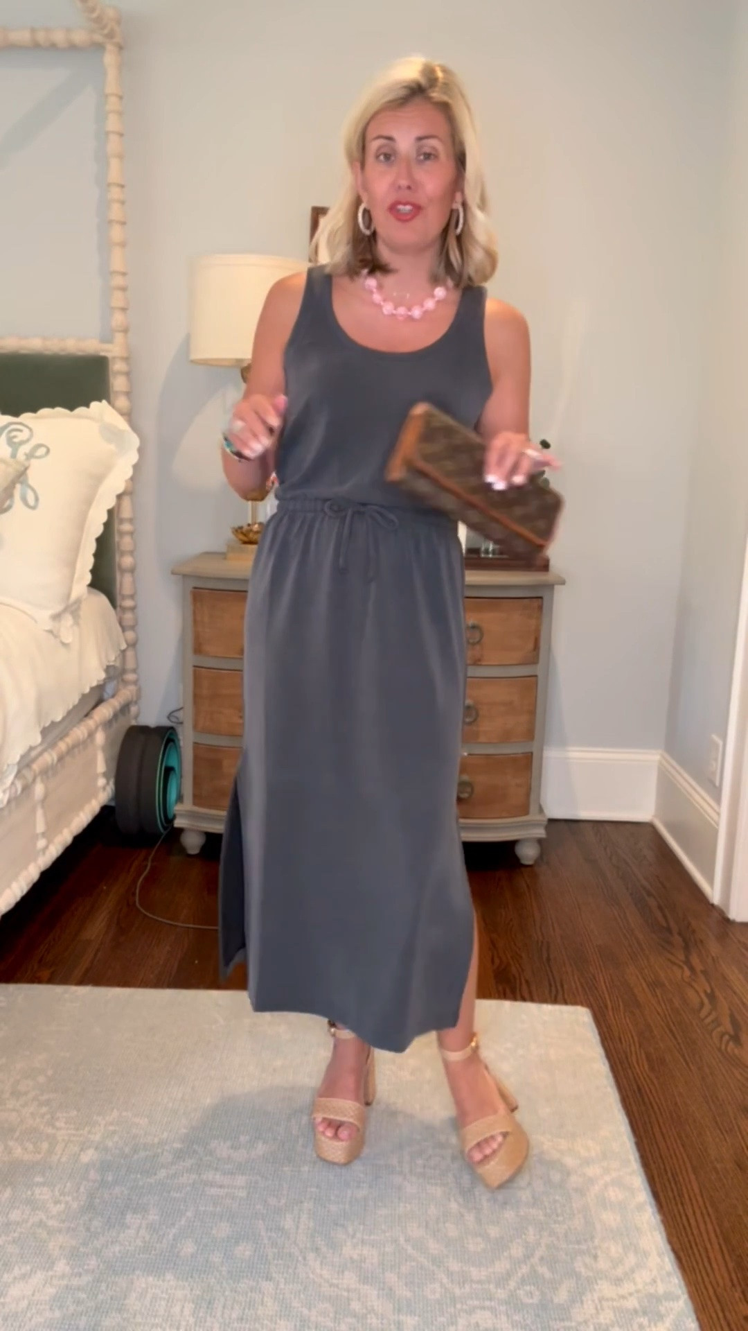 The Spanx Air Essentials is so good and I’m already dreaming of all the ways I’m going to style this drawstring maxi! I’m in an xs so definitely size down if between sizes. 
.
@spanx #spanxpartner

Sizing:
Tie-Waist Maxi Dress - small
Boatneck Tank - xs
Drawstring Maxi Dress - xs
Button Down - xs
Shorts - small
Wide Leg Pant - small petite

#LTKdayinmylife #LTKOver40 #LTKmomlife