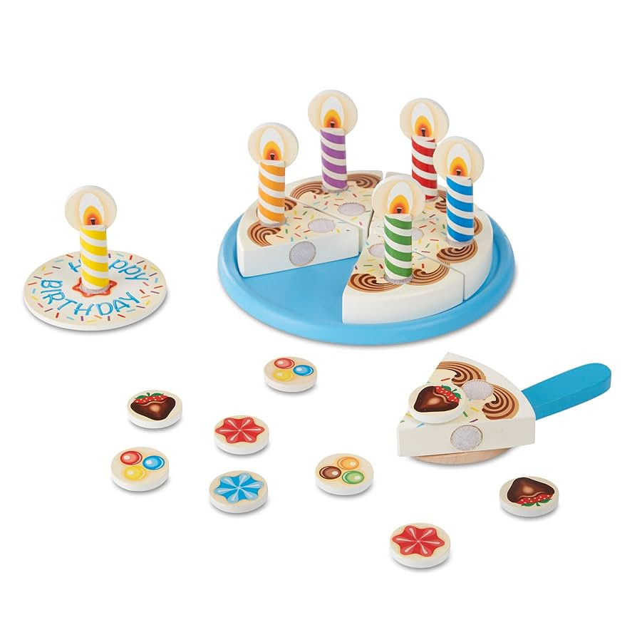 Melissa & Doug Birthday Party Cake - Wooden Play Food With Mix-n-Match Toppings and 7 Candles | Amazon (US)