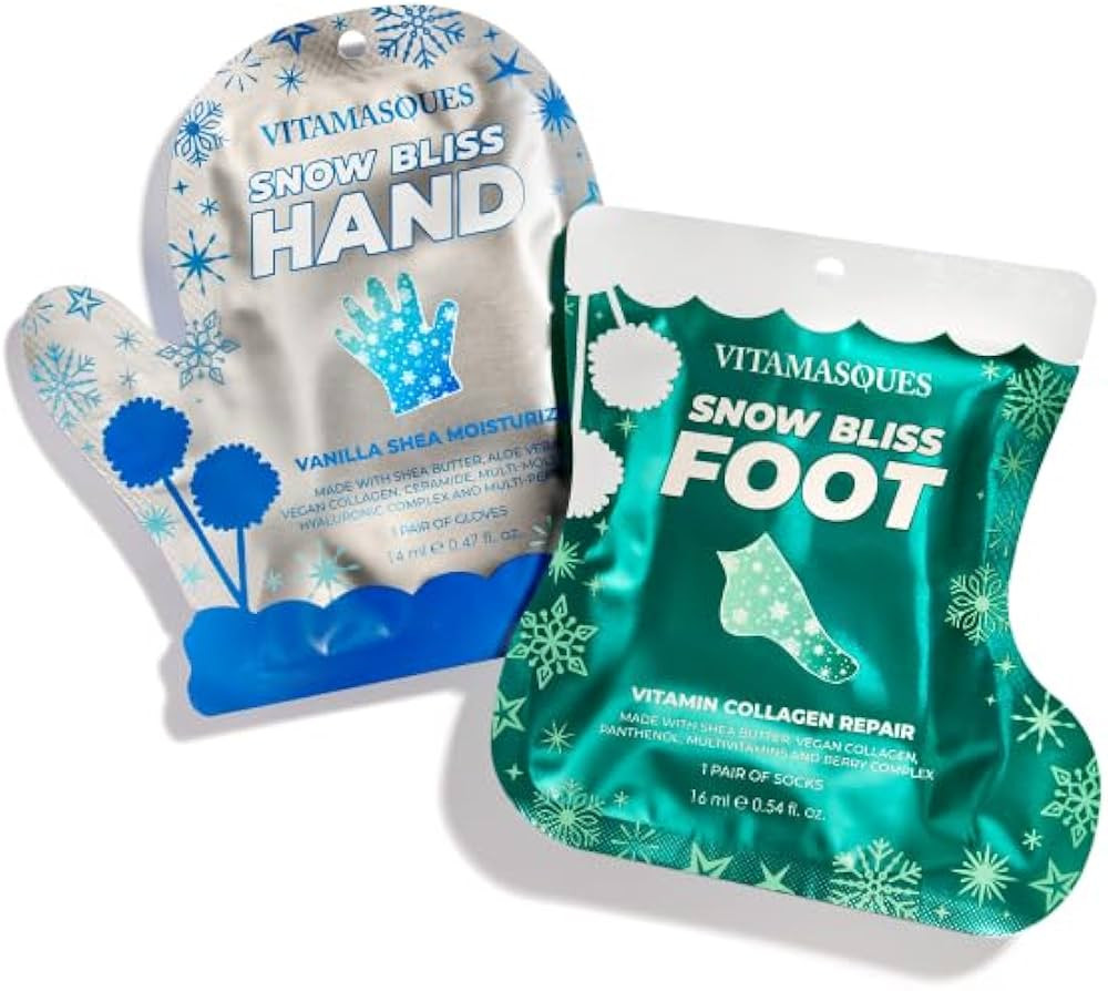 Vitamasques Holiday Snow Bliss Hand & Foot Mask Set - Korean Skin Care for Dry Cracked Feet & Han... | Amazon (US)