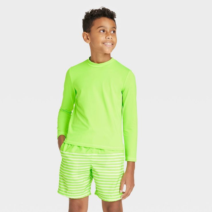 Boys' Solid Long Sleeve Rash Guard Swim Shirt - Cat & Jack™ Lime Green | Target