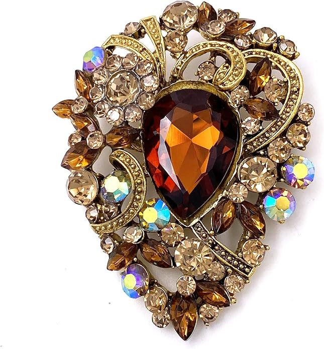 LAXPICOL Women's Vintage Austrian Crystal Elegant Flower Teardrop Brooch Gold Tone | Amazon (US)