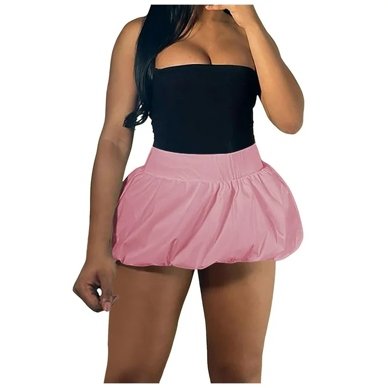 Fsqjgq Skirt for Women Sexy Trendy Casual Pleated Skirts Women Bubble Skirt High Elastic Waist Ru... | Walmart (US)