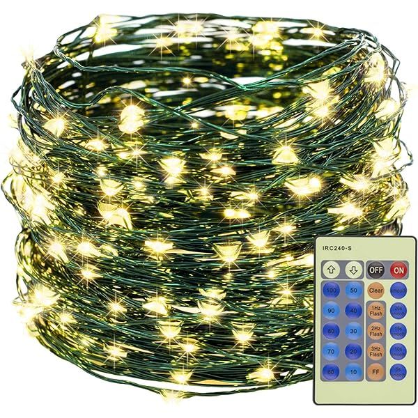 Decute 500LED Christmas Tree String Lights 164FT Green Wire Warm White Dimmable with Remote Control, | Amazon (US)