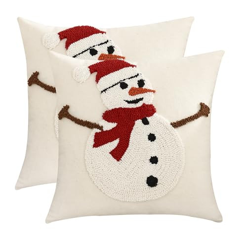 Tosleo Christmas Pillow Covers Christmas Snowman Throw Pillow Cover 18 x 18 inch Set of 2 Christmas Party Decor Winter Holiday Embroidery Cushion Case for Sofa Couch Bed Living Room | Amazon (US)