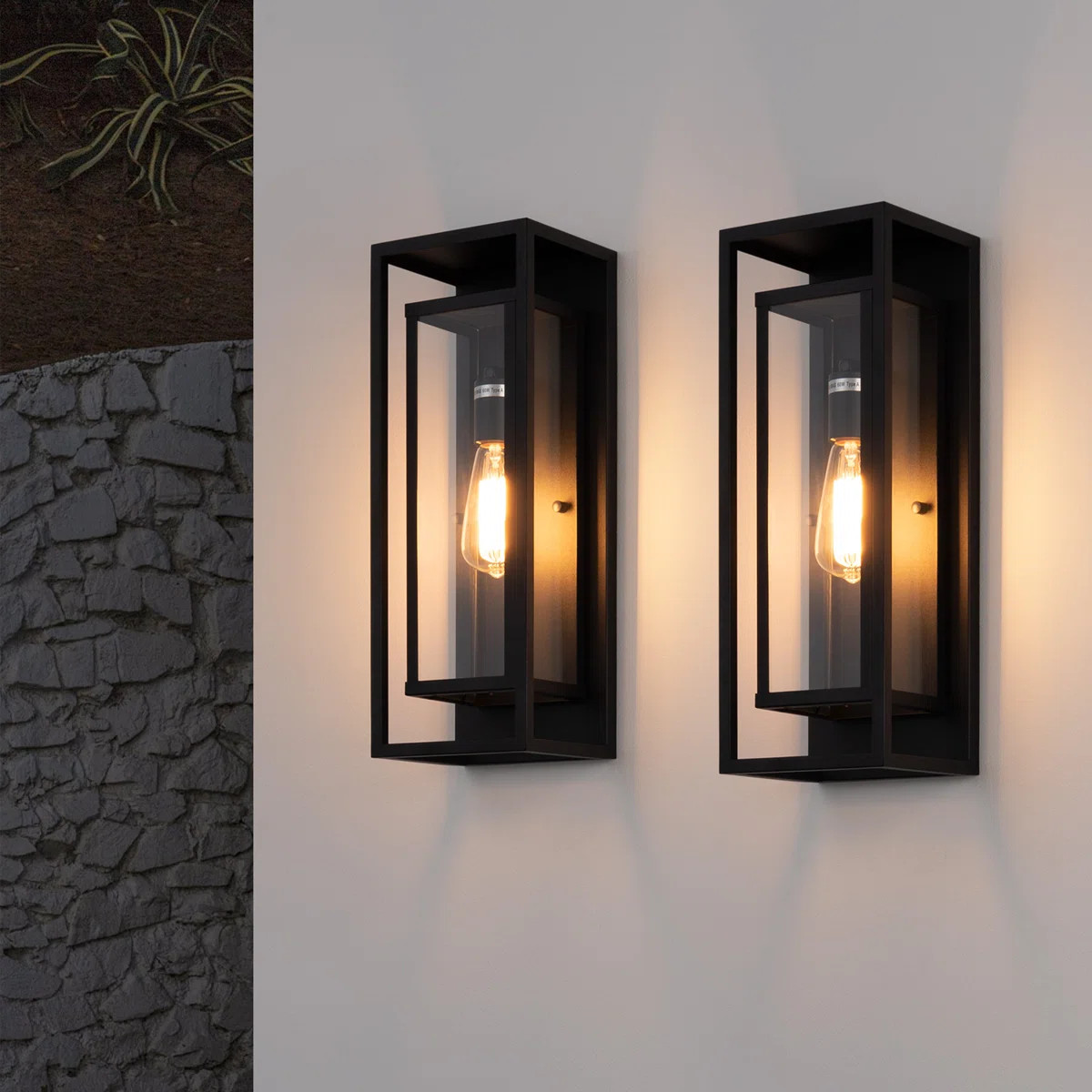 Rasharkin Classic Outdoor Wall Sconce Rectangular Metal Frame and Clear Glass Shade Waterproof (S... | Wayfair North America