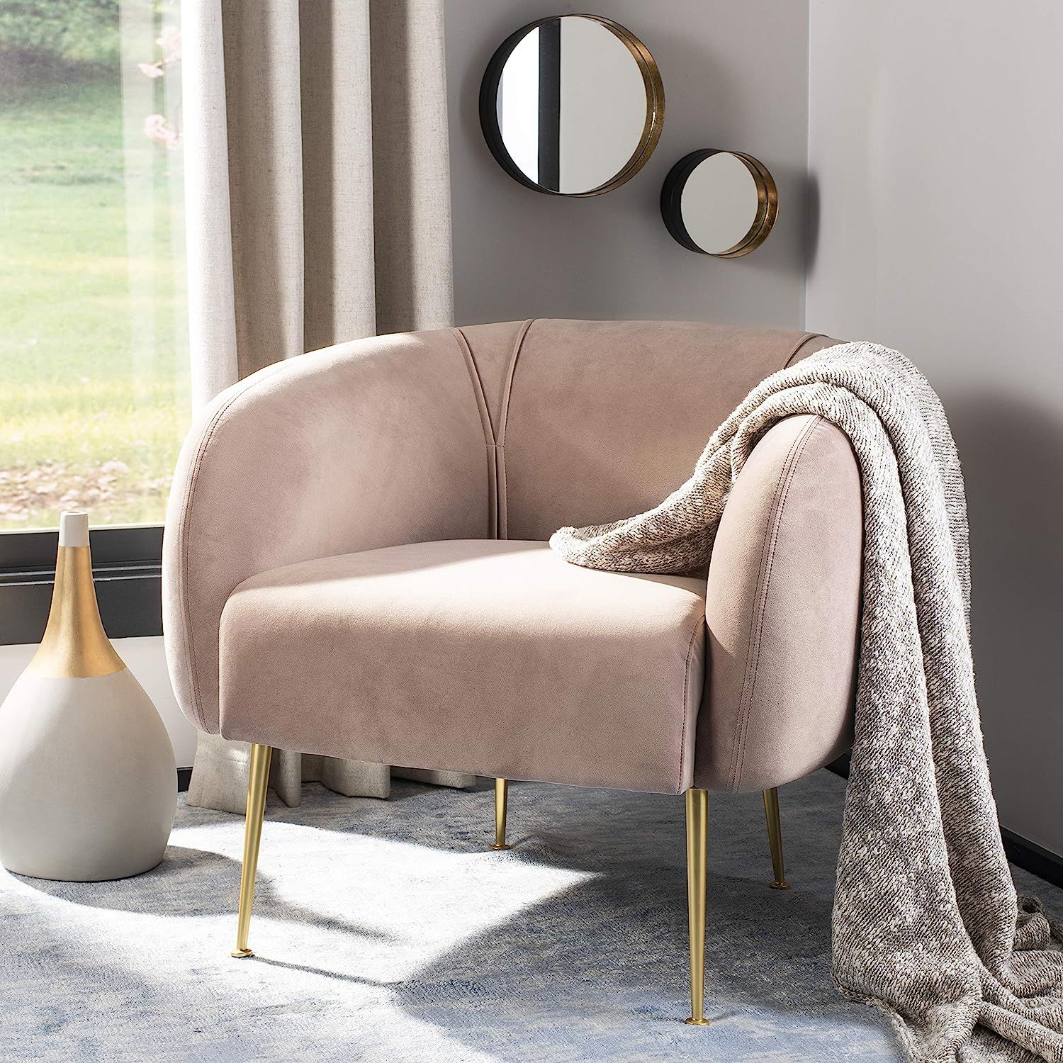 Safavieh Couture Home Alena Mid-Century Pale Mauve and Gold Accent Chair | Amazon (US)
