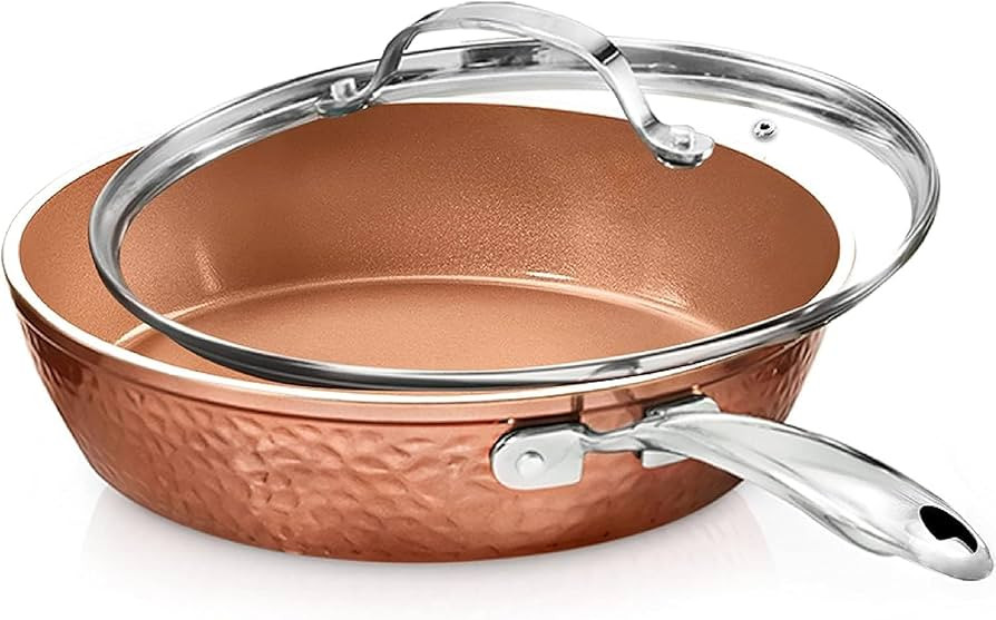 GOTHAM STEEL Hammered Copper 12 Inch Non Stick Frying Pans with Lid, Frying Pans Nonstick with Li... | Amazon (US)