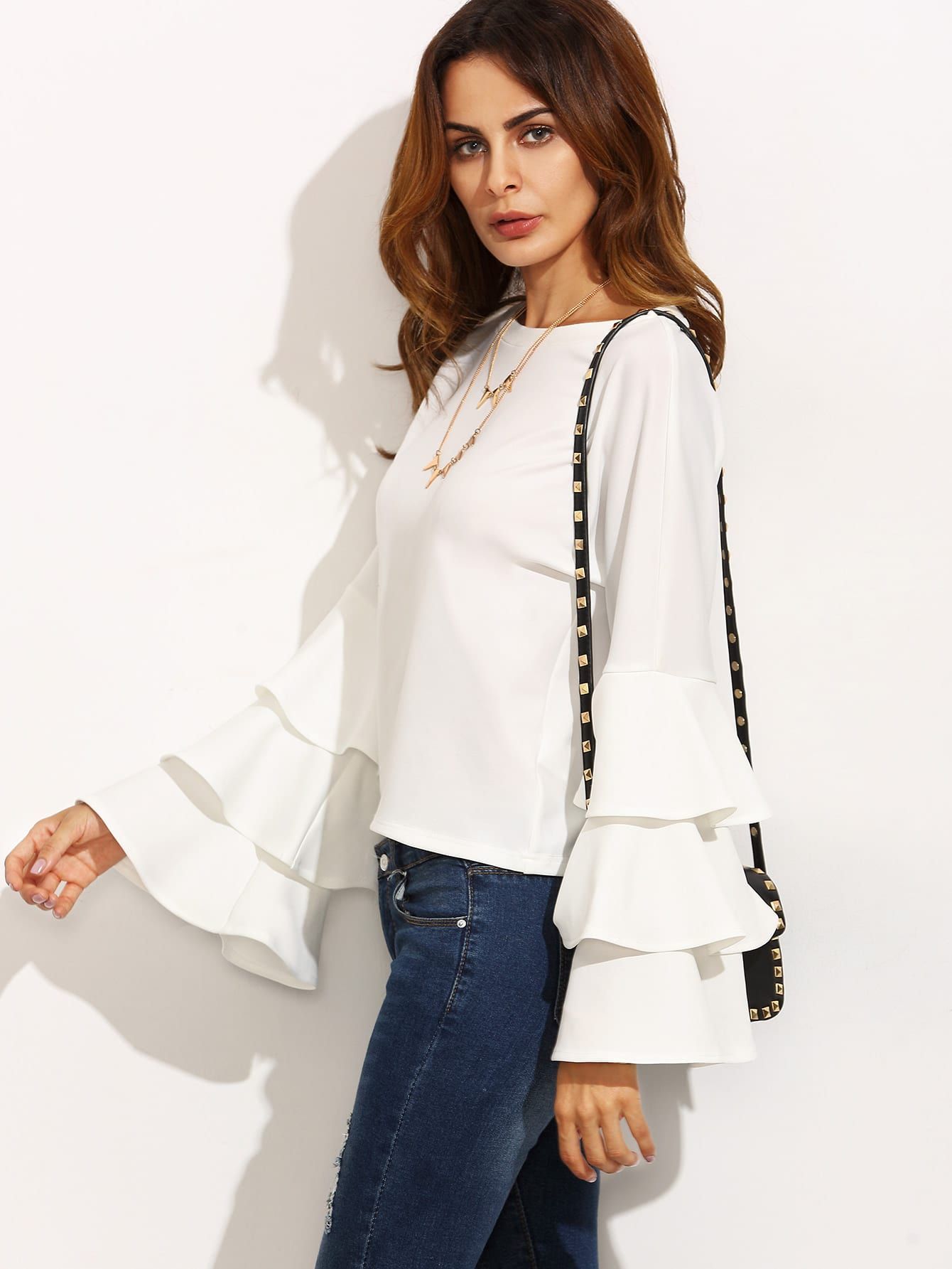Frill Tiered Fluted Sleeve Top | SHEIN