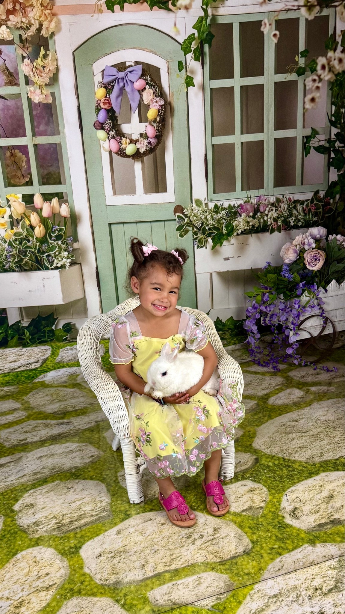 Easter photos with real bunnies on her butter yellow Easter 

#LTKKids #LTKSeasonal #LTKBaby