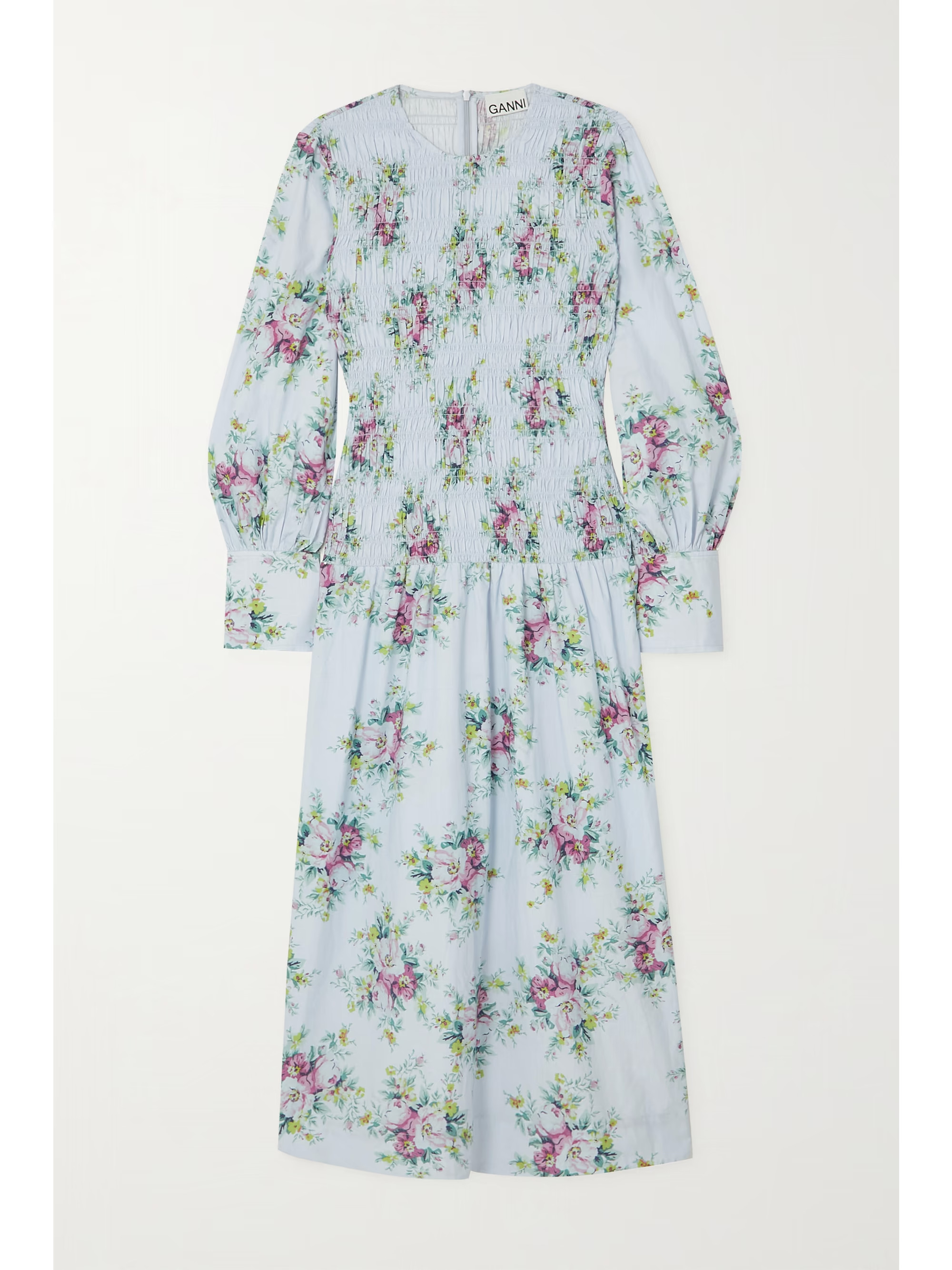+ NET SUSTAIN shirred floral-print organic cotton-poplin midi dress | NET-A-PORTER (US)
