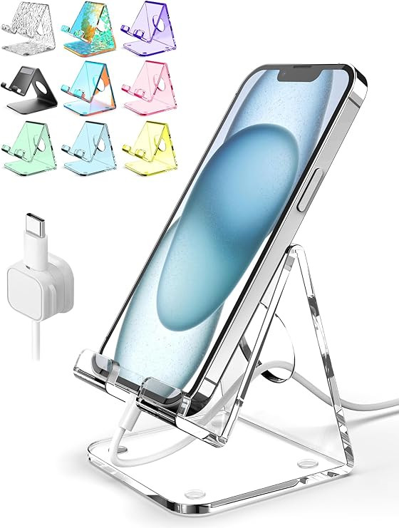 TOPGO Acrylic Cell Phone Stand, Clear Phone Holder for Office Desk, Vanity, Kitchen, Bedside Tabl... | Amazon (US)