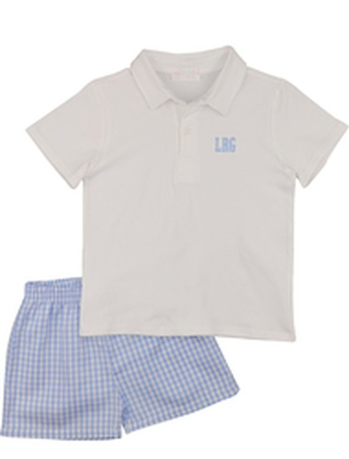 Blue Check Polo Short Set | Cecil and Lou