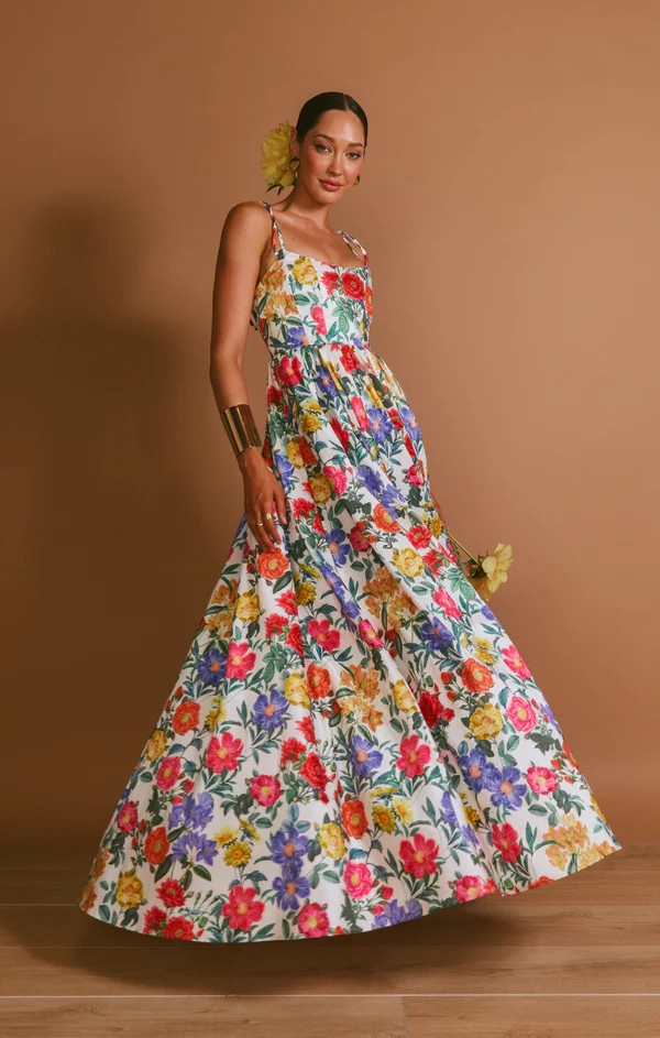 Juliet Maxi Dress ~ Charm Peony White Taffeta | Show Me Your Mumu