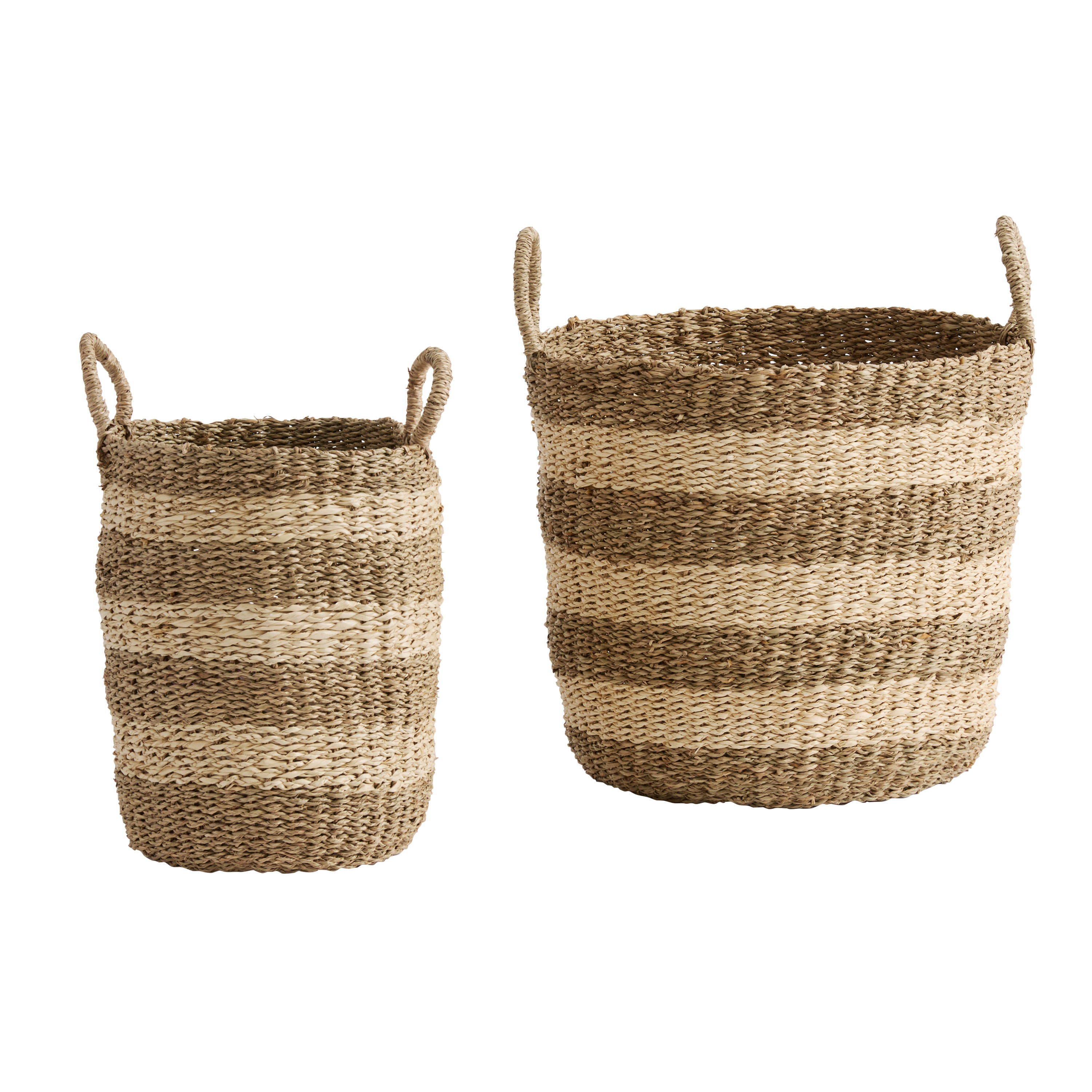Jude Cream and Natural Seagrass Striped Basket | World Market