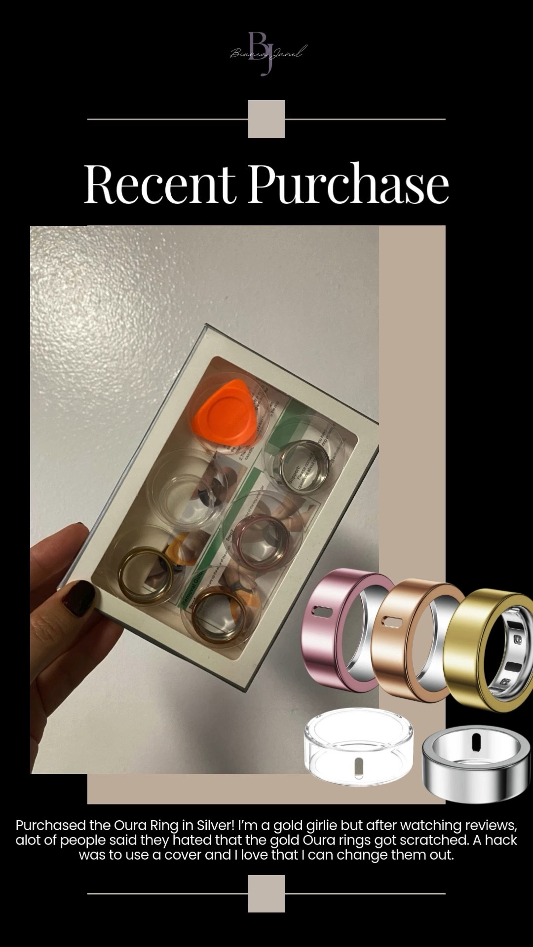 Just added the Oura Ring to my wellness lineup ✨

I grabbed the testing kit to make sure I picked the perfect fit, plus some cute ring covers to protect it while I’m living life (and still keeping my rings stackable + aesthetic 💁🏻‍♀️).

Already obsessed with tracking my sleep, steps, and recovery,  it’s giving main character wellness energy.

#OuraRing #WellnessTools #SleepTracking #biancajanel #LTKFinds 

#LTKCyberWeek #LTKHoliday #LTKGiftGuide