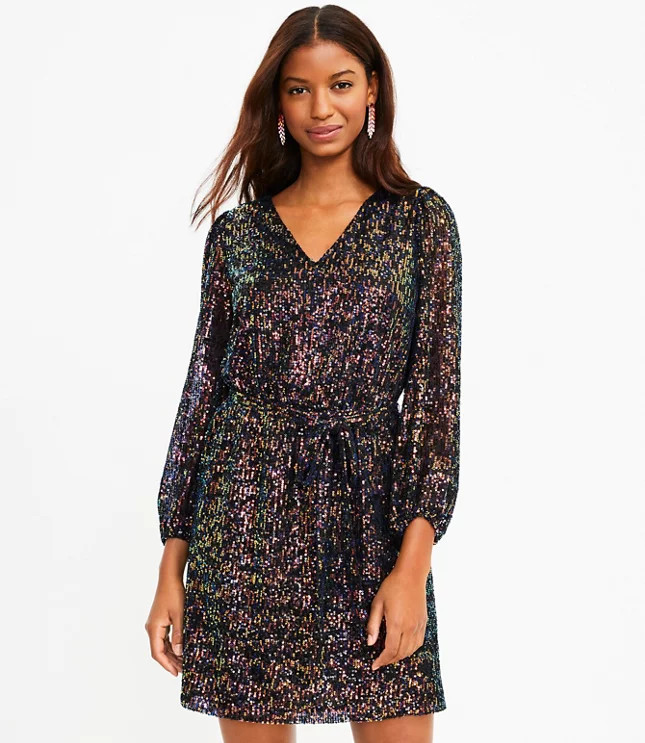 Sequin Wrap Dress | LOFT