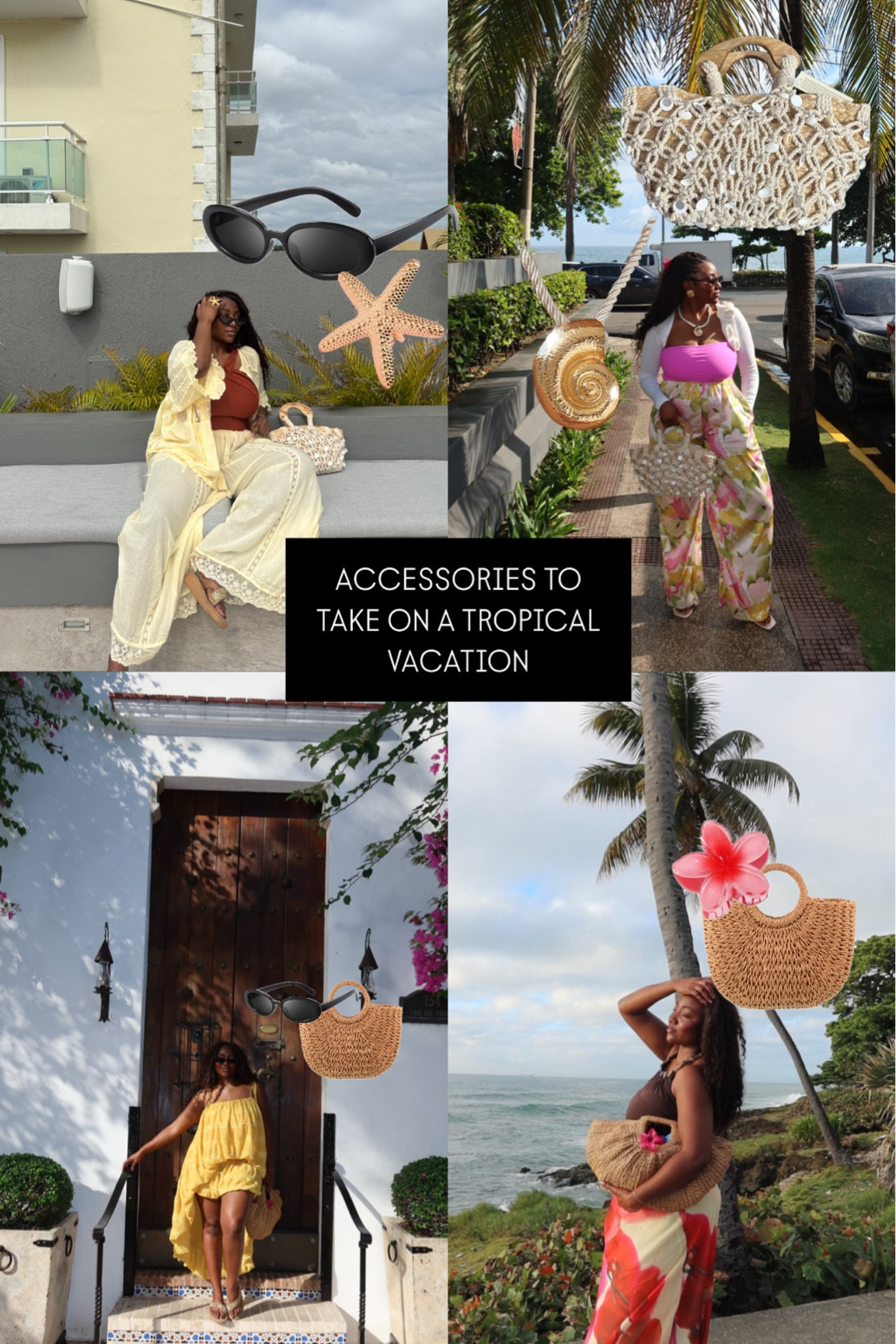 Accessories to take on a tropical vacay! The woven bag and seashell necklace I found a similar one because I can’t find the original link. These are all very affordable. #summeraccessories #amazonfinds

#LTKFindsUnder50