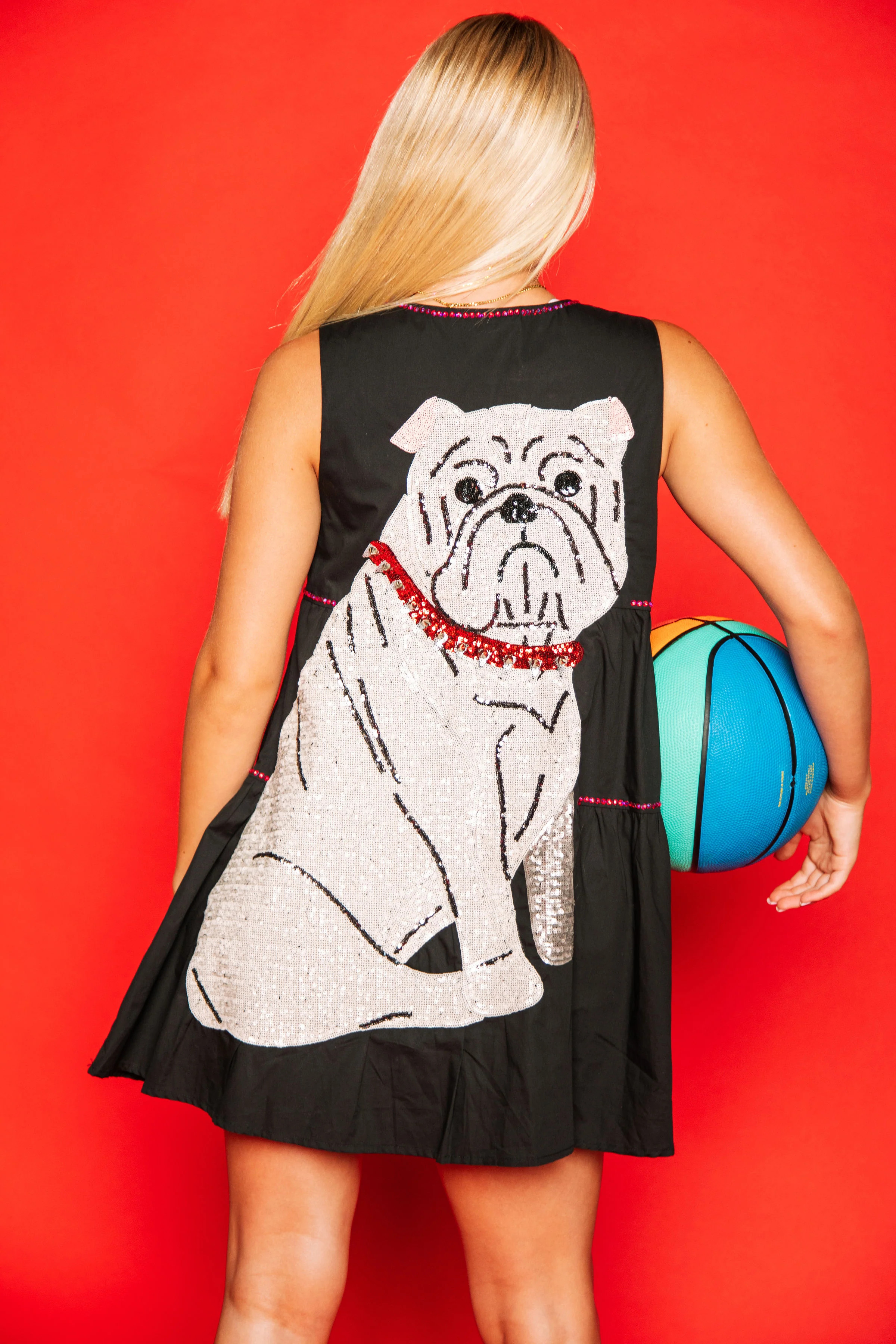 Black with White Dog Back Dress | Queen of Sparkles