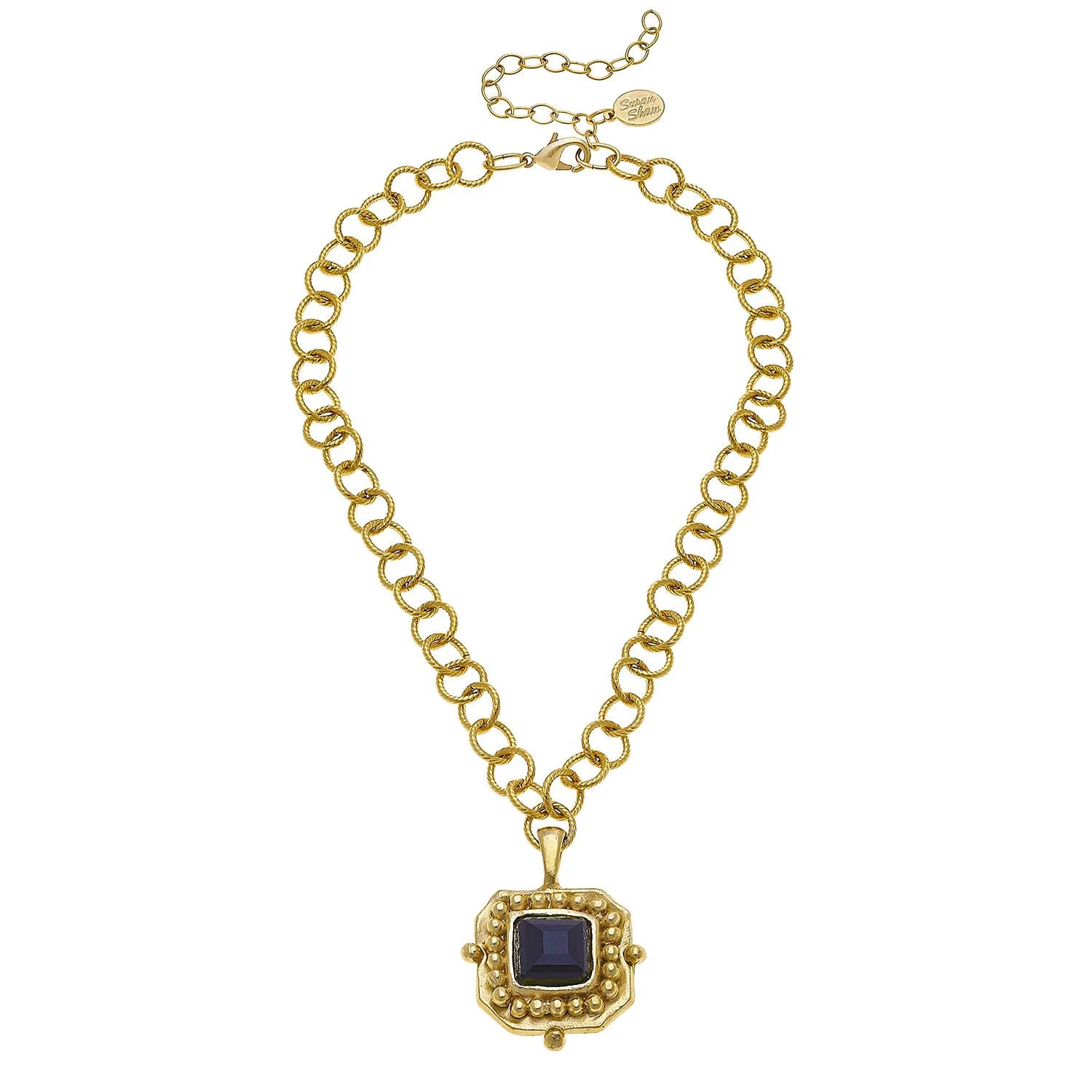 Gold Chain Necklace with Black Crystal Pendant | Fancyd Boutiqe