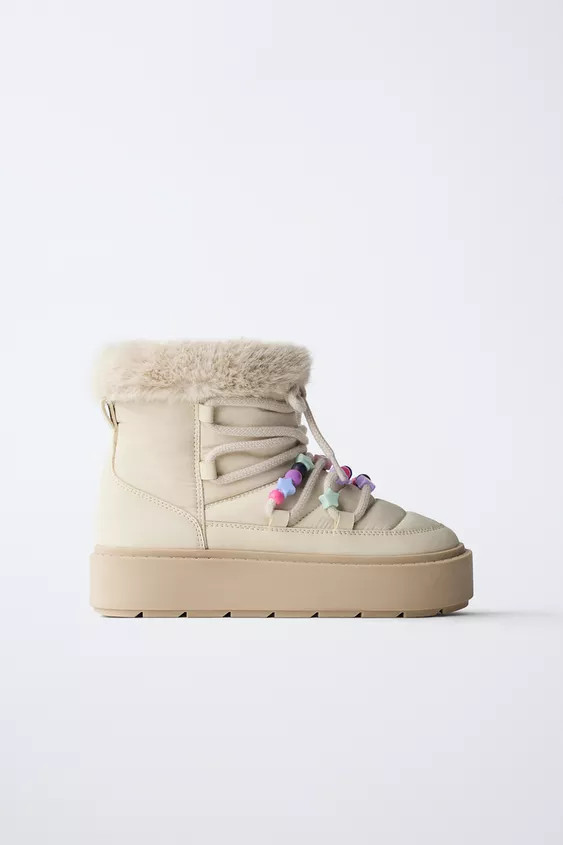 BEADED FAUX FUR ANKLE BOOTS | Zara US