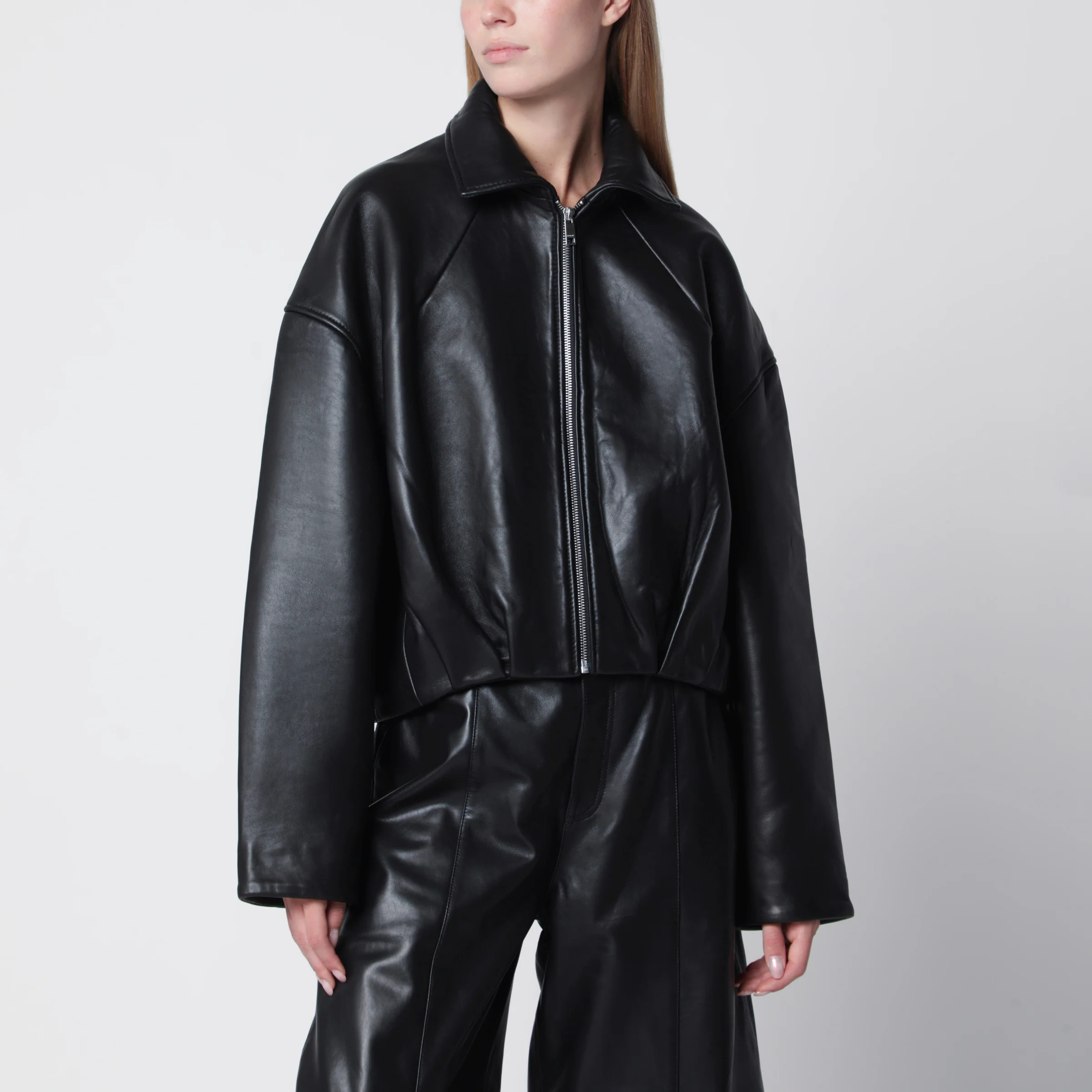 Black cropped leather jacket | The Double F