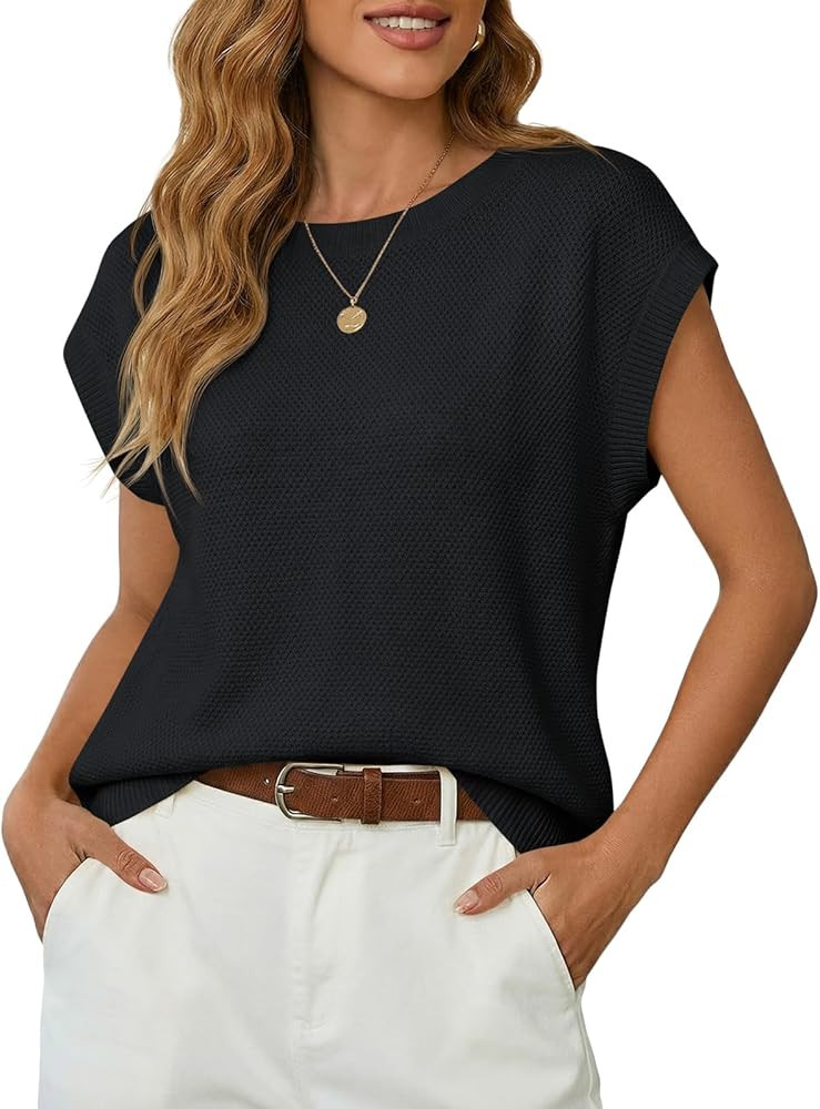 Saodimallsu Womens Short Sleeve Sweater Tops Summer Crewneck Lightweight Knit Casual Loose Sleeve... | Amazon (US)