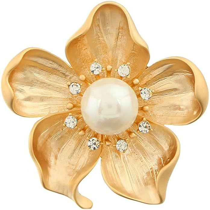 Yellow Flower White Faux Pearl Brooch Pin Layered Flower Lapel Pin Women Girls Dress Suit Cardiga... | Amazon (US)