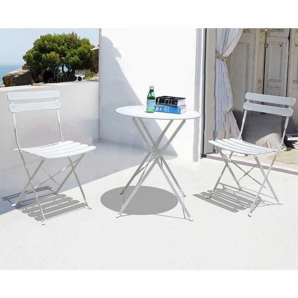3-piece Outdoor Bistro Set Folding Table and Chairs - White | Bed Bath & Beyond