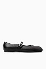 PLEATED LEATHER MARY-JANE BALLET FLATS - BLACK - COS | COS UK