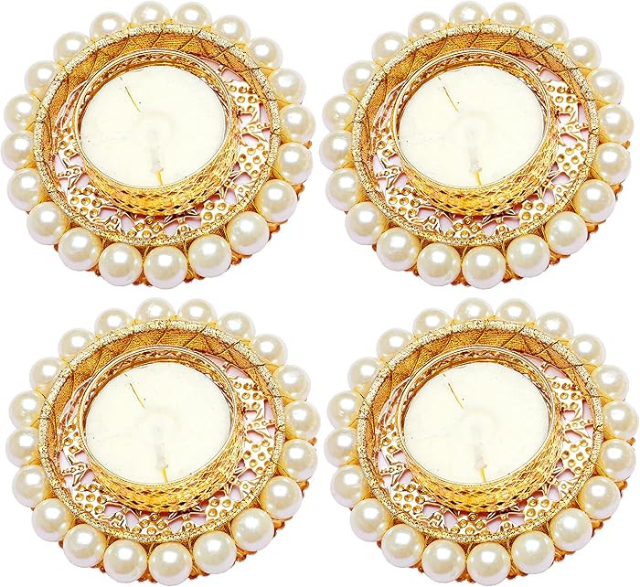 Set of 4 Pearl Moti Design T Light Holder Candle Stand Tealight T-Light Holder for Indian Traditi... | Amazon (US)