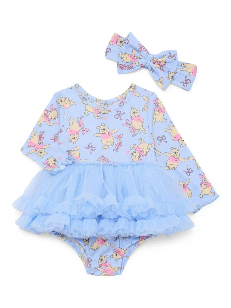 Winnie the Pooh Baby Girls Print Tutu Bodysuit and Matching Headband, 2 Piece, Sizes Newborn-24M | Walmart (US)