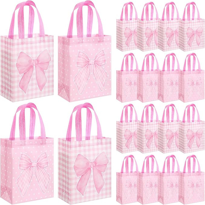 Wovnet 30 Pcs Coquette Pink Bow Gift Bags Reusable Non Woven Party Favors Bow Goodie Treat Bags w... | Amazon (US)