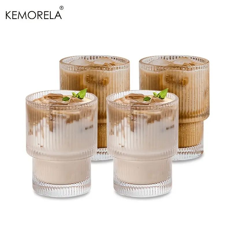 4pcs (180/330ml), Set of 6 Stackable Ribbed Glass Cups - Perfect for Serving Drinks and Beverages... | Temu Affiliate Program
