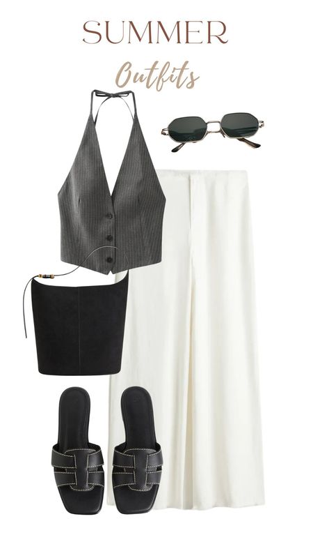 Halter neck waistcoat, white Pants, black flats, black bag, summer outfits, summer fashion 

#LTKstyletip #LTKfindsunder50 #LTKtravel