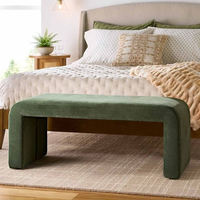 Better Homes & Gardens Juliet Velvet Waterfall Bench, Olive - Walmart.com | Walmart (US)