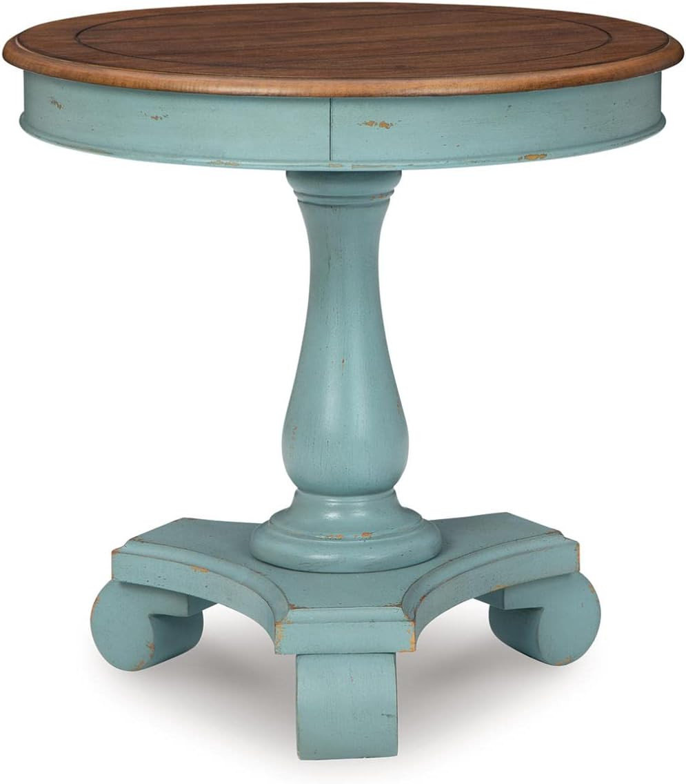Signature Design by Ashley Mirimyn Farmhouse Round Accent Table, Teal & Brown | Amazon (US)